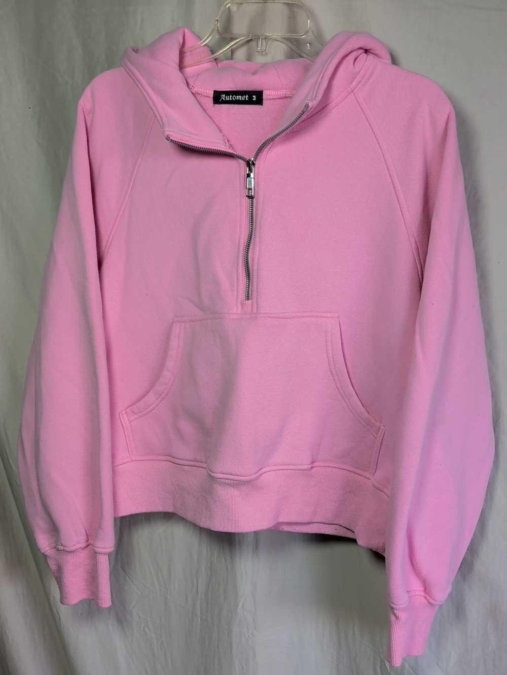 Automet Pink Half-Zip Hoodie with Kangaroo Pocket Beachy Resort Vacation Wear
